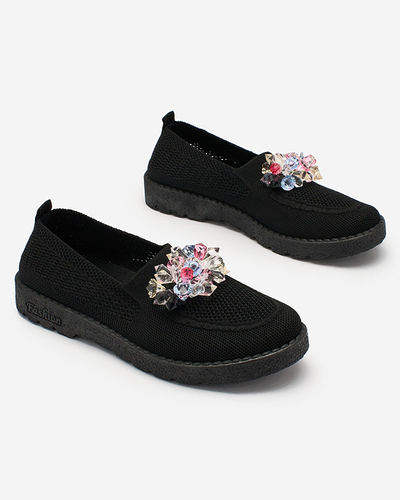 Royalfashion Mocasini negri din material textil pentru femei cu cristale Fezens