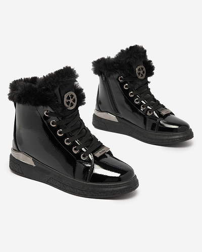 Royalfashion Pantofi sport izolati pentru femei, negru lăcuit Rebucca
