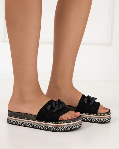 OUTLET Papuci de dama negri cu talpa decorata Hillam - Incaltaminte