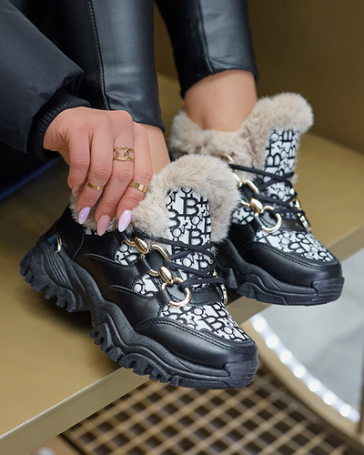 Pantofi sport de damă cu blană de culoare neagră Reyma- Footwear