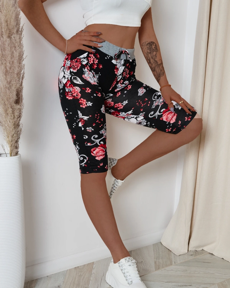 Pantaloni scurți de damă 3/4 negri și roz PLUS SIZE - Îmbrăcăminte