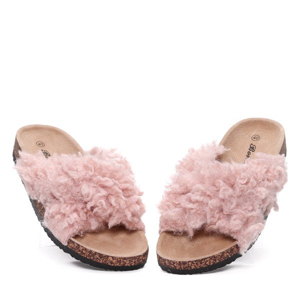 Różowe klapki z kożuszkiem Itzel - Obuwie