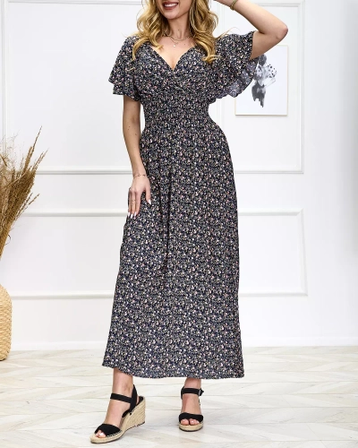 Rochie maxi de damă albastru marin Floral Îmbrăcăminte