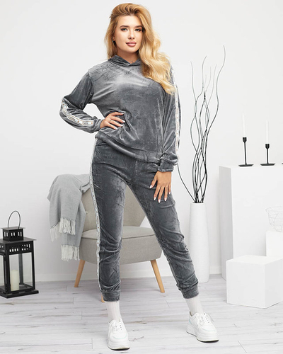 Set trening dama gri cu dungi - Imbracaminte