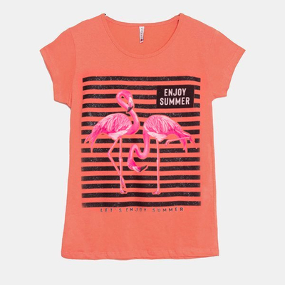 Koralowa koszulka z krótkim rękawem - Odzież