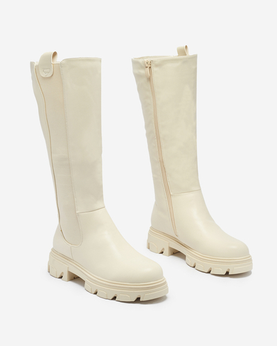 Cizme cremă pentru femei cu talpă medie Vebissa- Footwear