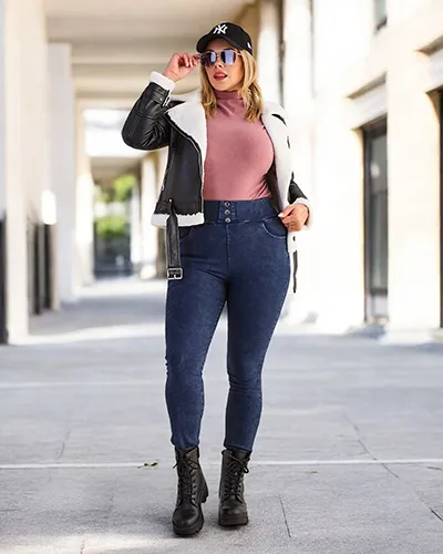 Pantaloni treggings de damă din bumbac mărime mare Royalfashion
