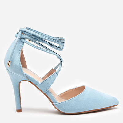 Pantofi stiletto de damă de culoare albastru deschis, cu cravată la gleznă Azunis - Încălțăminte