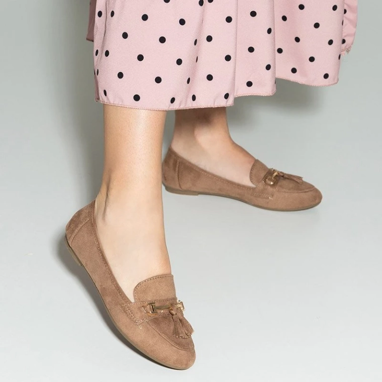 OUTLET Mocasini din piele ecologică de culoare maro deschis cu franjuri Catriona - pantofi