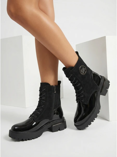 Botine Dama piele eco si piele intoarsa eco Lalunes