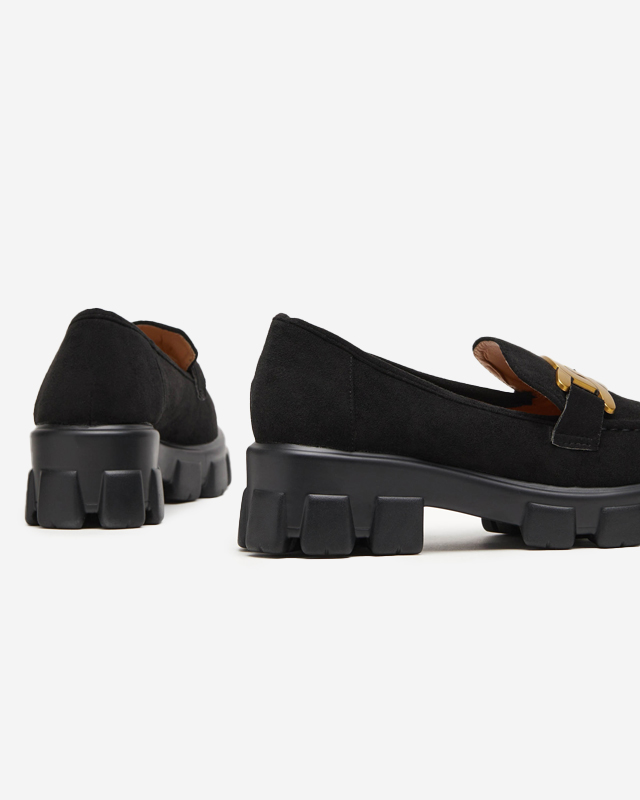 Pantofi de dama negri cu decor auriu Mukise - Incaltaminte