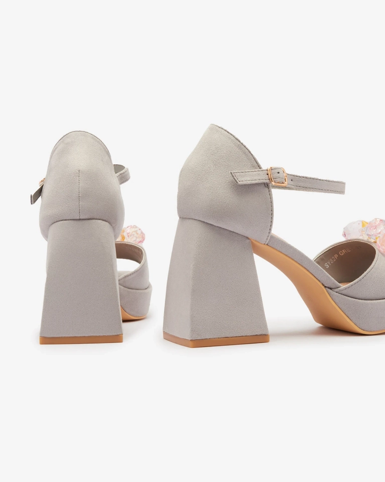 Sandale de damă cu montură groasă gri cu cristale Celidi - Încălțăminte