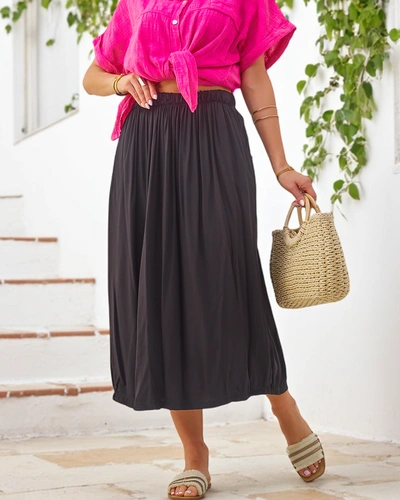 Fustă midi țesută Royalfashion pentru femei, de vară și fluidă, cu două buzunare