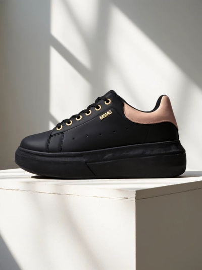 Sneakers de damă Callista Royalfashion negri cu platformă din piele ecologică