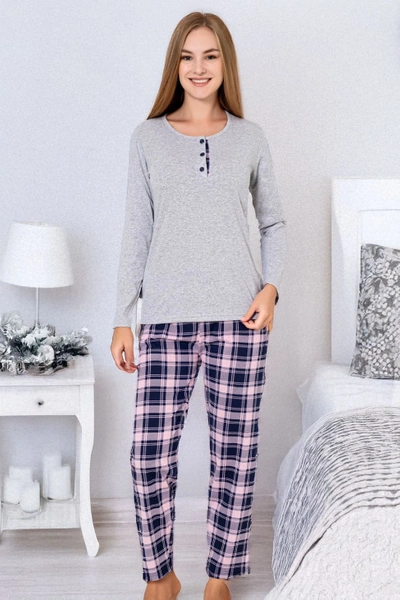 Pijama din bumbac pentru femei Royalfashion cu pantaloni in dungi