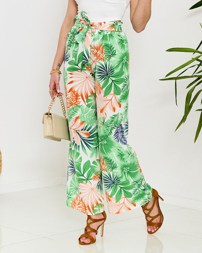 Pantaloni palazzo pentru femei verzi cu model floral - Îmbrăcăminte