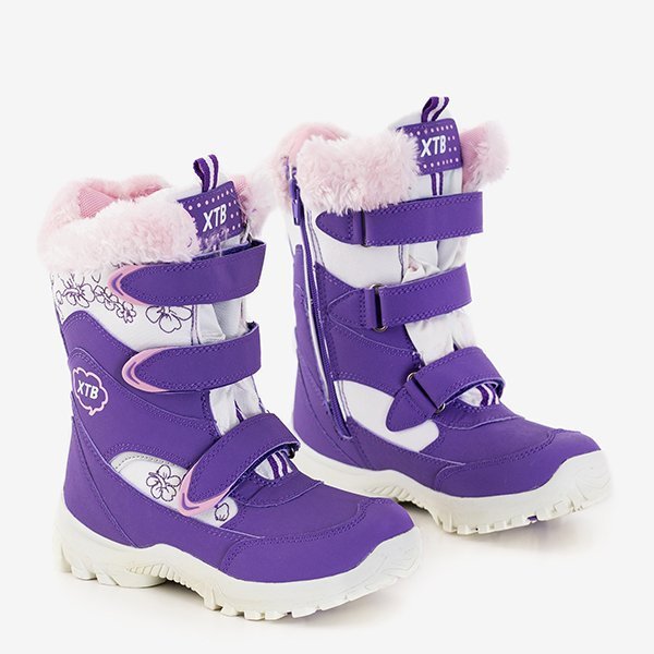 Cizme de zăpadă pentru copii Artaki violet cu blană - Încălțăminte