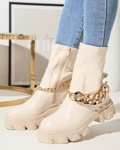 Cizme din piele ecologică crem pentru femei cu lanț Adiza - Încălțăminte