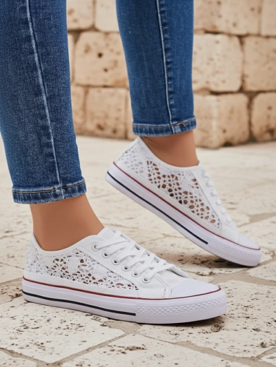 Aurelia Bianco - Teniși ajurați albi Royalfashion din material textil, mărimea 40