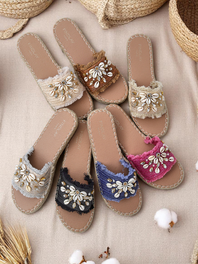 Sandały damskie Royalfashion Helena Decor czarne espadryle z muszelkami