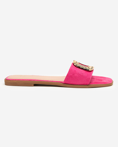 OUTLET Papuci dama fuchsia din piele intoarsa ecologica cu catarama aurie Lozi. Încălţăminte