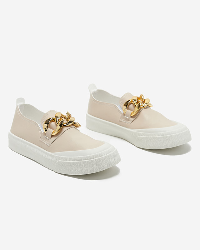 OUTLET Pantofi slip-on de dama bej cu talpa mai groasa cu decor Senula - Incaltaminte