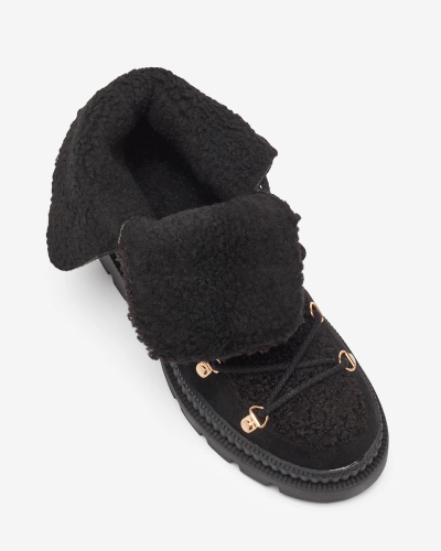 Royalfashion Cizme de vânătoare izolate pentru femei negre cu piele de oaie Lery Walk