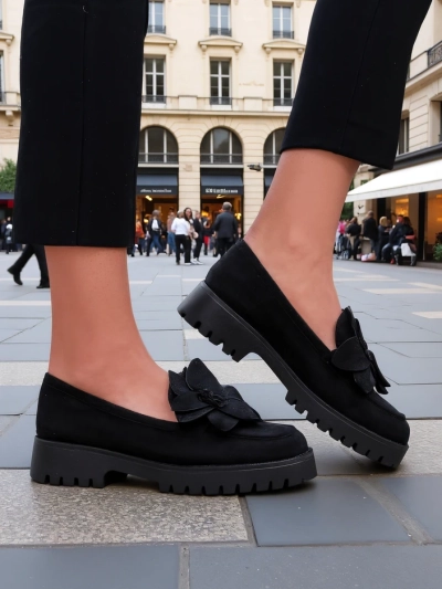 Mocasi eco suede pentru femei Royalfashion cu floarea Floverse