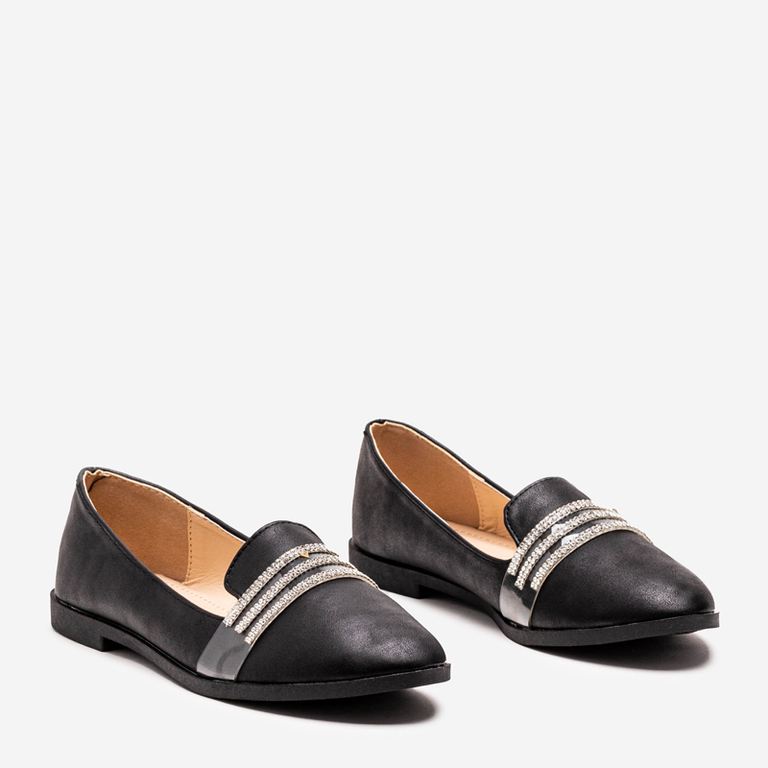 Mocasini de dama negre cu zirconiu cubic Kremssa - Incaltaminte