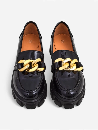Loafers damă Persefone Nero cu talpă groasă, piele ecologică neagră 5cm