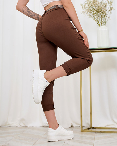 Royalfashion Pantaloni drepți din stofă pentru femei, maro închis