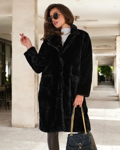 Royalfashion Palton negru de blană pentru femei