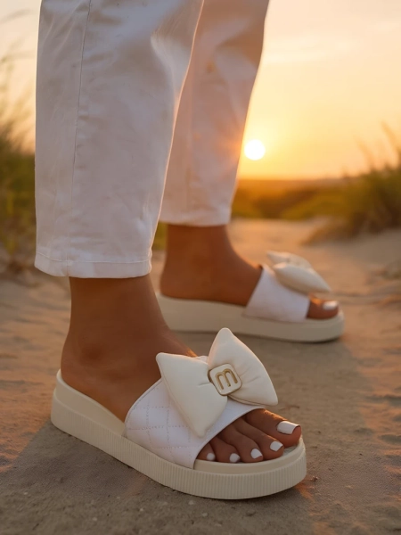 Royalfashion Damskie klapki na platformie z kokardką Mivo Jump