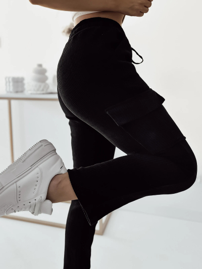 Royalfashion Pantaloni de luptă cu nervuri pentru femei negri