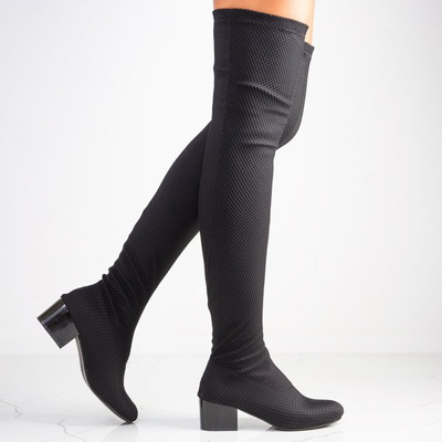 Czarne kozaki z siateczki na słupku Hestia - Obuwie