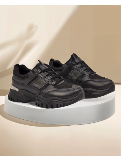 Damskie sneakersy Arete Nero na płaskim spodzie ze skóry ekologicznej