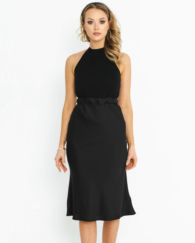 Fusta midi neagra satinata dama - Imbracaminte