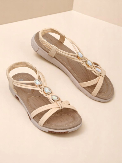 Royalfashion Bellona women's beige platform sandals with zircons
