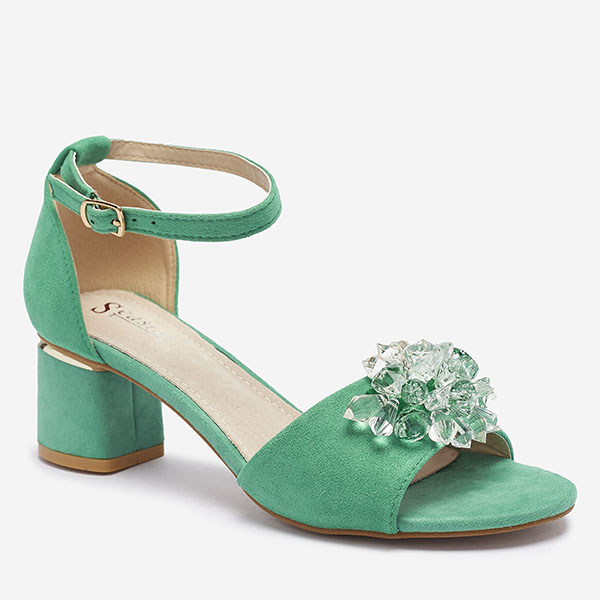 Sandale de damă verzi pe post de montură cu cristale decorative Cerosso- Footwear