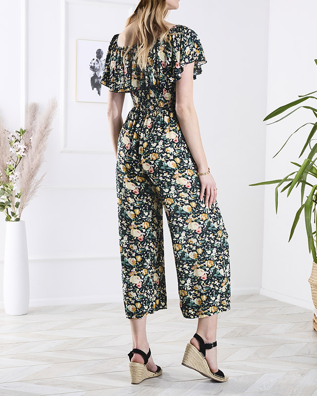 Salopetă lungă galben-marină cu model floral pentru femei - Îmbrăcăminte