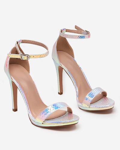 OUTLET Sandale holografice dama argintii pe toc stiletto Fasiro - Incaltaminte