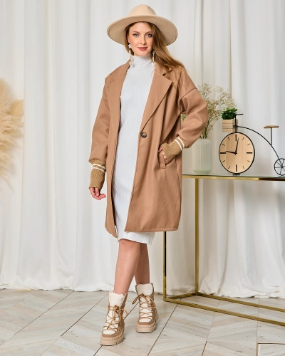 Royalfashion Jachetă de damă până la genunchi în maro deschis
