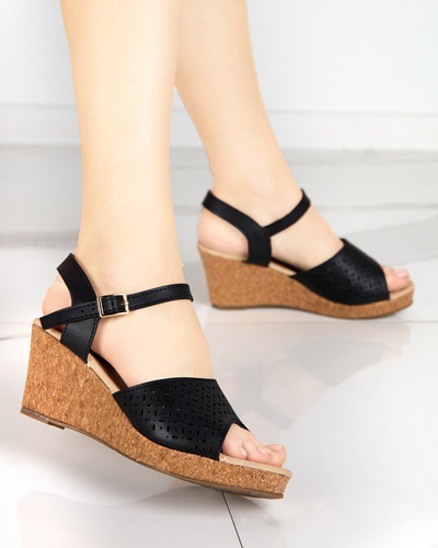 OUTLET Sandale negre dama pe pană Fugat - Încălțăminte