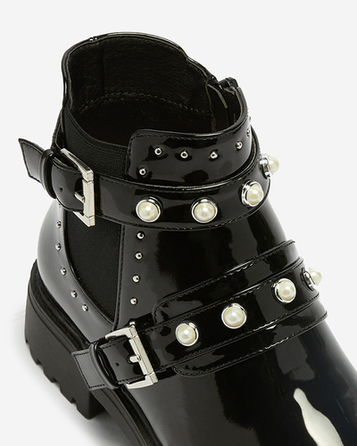 Cizme de dama lacuite negre cu perle Visos - Incaltaminte