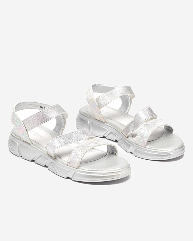 Sandale argintii lucioase pentru fete Seloni- Footwear