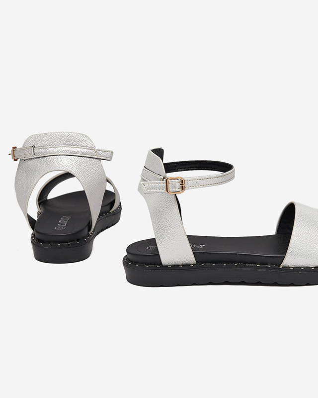 OUTLET Sandale dama argintie din piele ecologica cu sclipici Delika - Incaltaminte