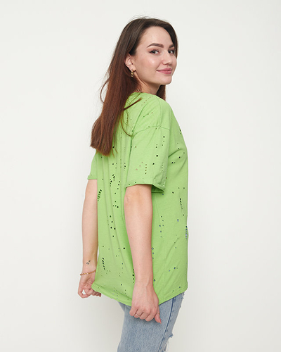 Tricou de damă din bumbac verde cu găuri decorative - Îmbrăcăminte