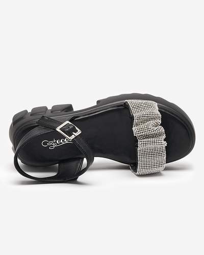 Sandale de dama negre cu zirconiu cubic Pokio- Incaltaminte