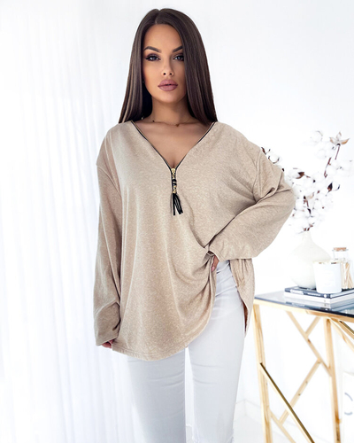 Royalfashion Bluză supradimensionată pentru femei, bej