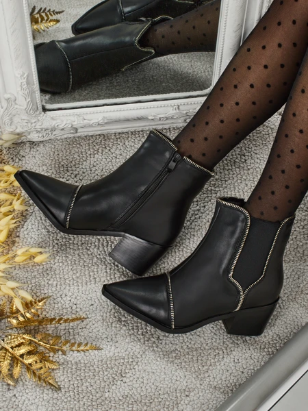 Botine de damă din piele ecologică cu toc gros Omen Glade